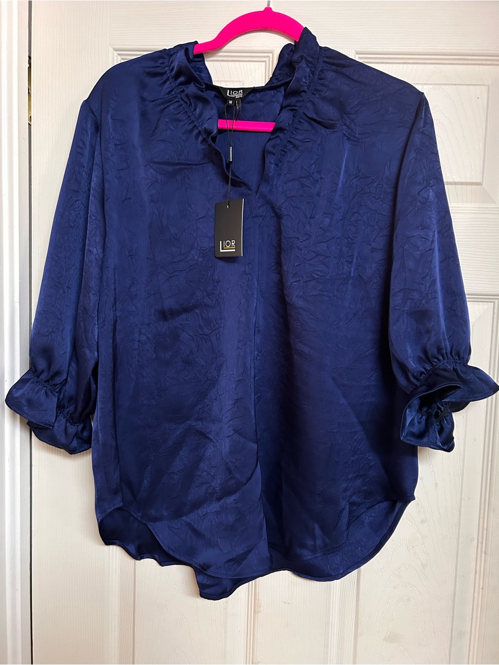 NWT - Lior Paris “Hailey” Satin Blouse in Jewel Blue